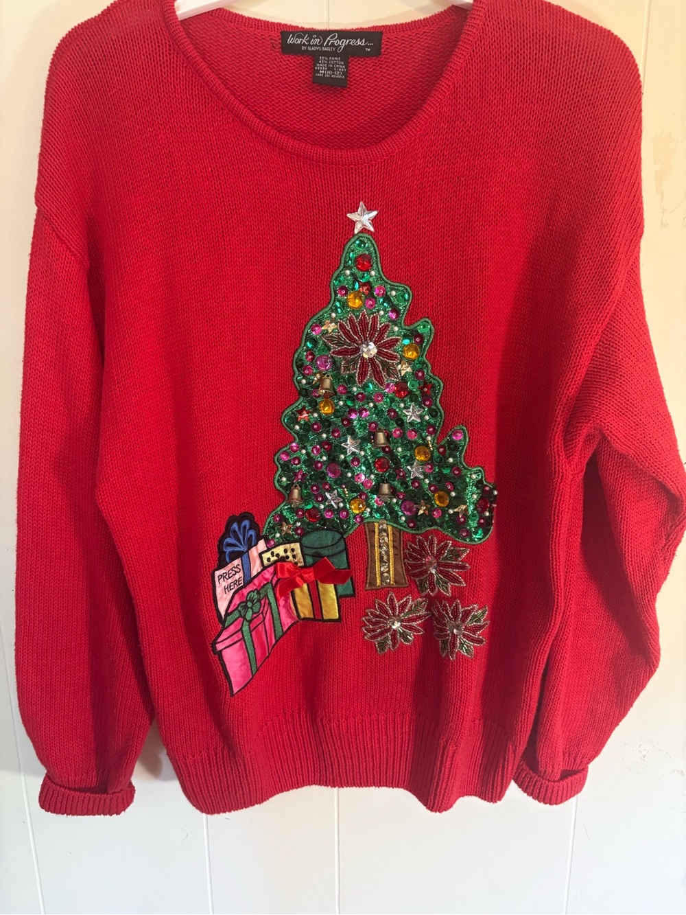 VTG 80s Work In Progress By Gladys Bagley Christmas Musical Singing Sweater Med